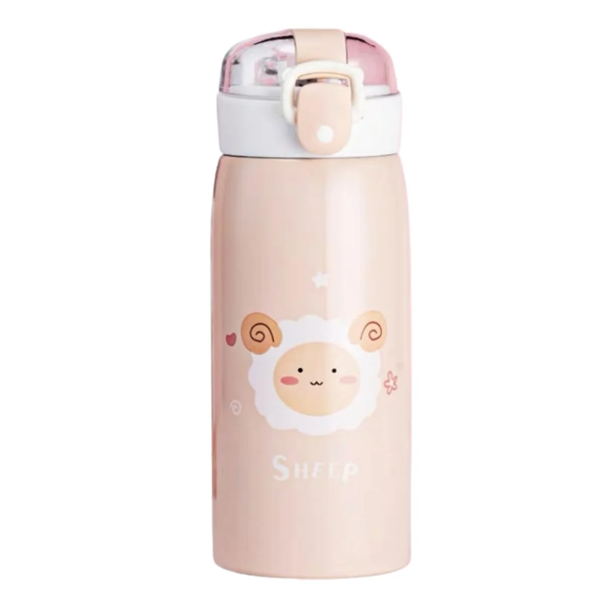 Garrafa Térmica Garrafinha Térmica Infantil Inox Canudo Trava 350 ml - Desenho Carneiro - TYDA