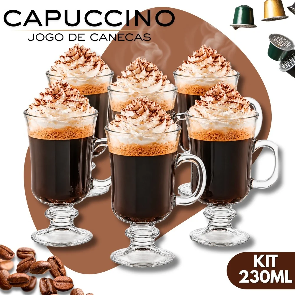 Kit 3/6/9/12 Canecas Capuccino Vidro 230ml Grande Nespresso Chocolate Irish Coffee Gourmet