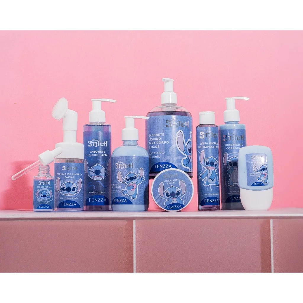 Kit C/ 10 Produtos Skincare Stitch Disney LANÇAMENTO -  Fenzza C/ Lenço Demaquilante De BRINDE