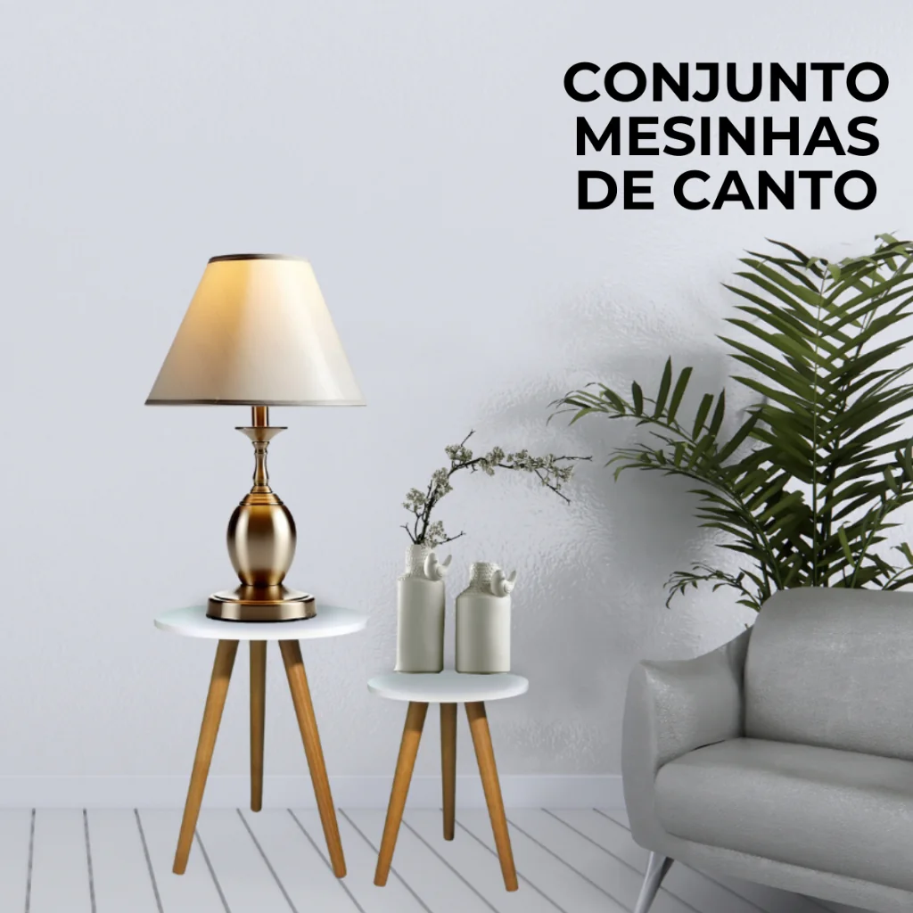 Conjunto de Mesa Lateral Pé Palito Retro Decoração MDF