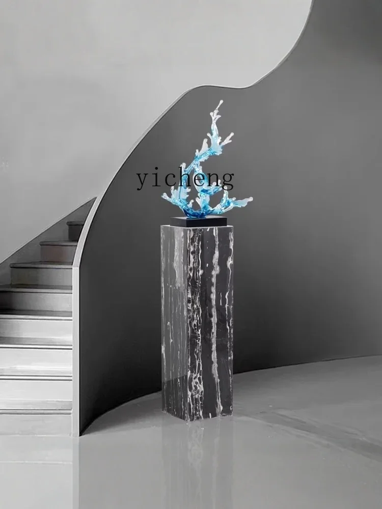 Base de mármore r5.13, pedestal de pedra quadrado, escultura de entrada, estante decorativa para sala de estar, suporte para flores, mesa lateral de sofá