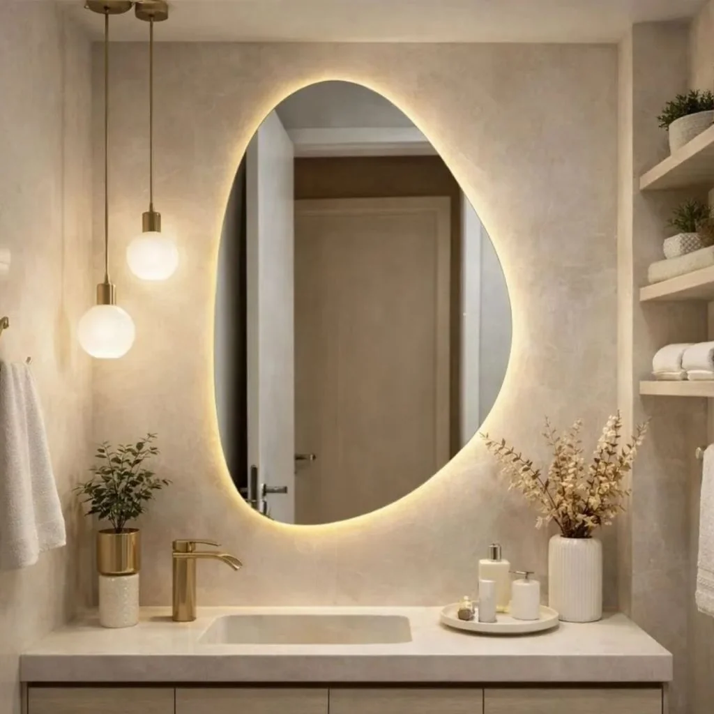 Espelho Orgânico Decorativo Parede Com Led ou Sem LED Lapidado Ideal para Banheiro Quarto Sala