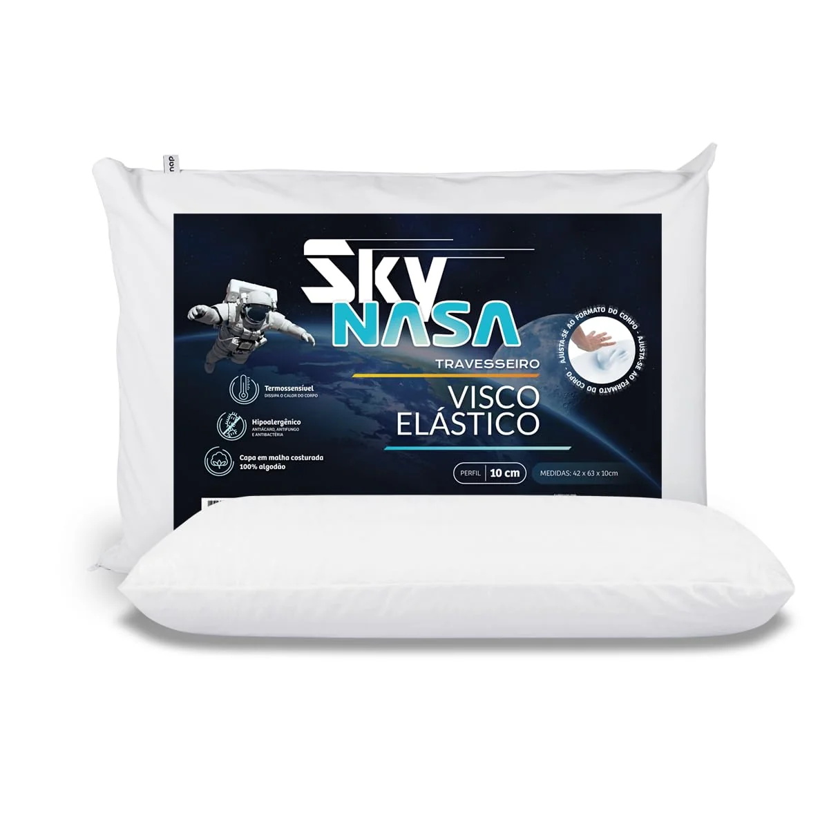 Nap Travesseiro Nasa Sky Viscoelástico Altura 10cm Densidade D40 Premium Capa 100% algodão para fronhas 50x70cm - Branco
