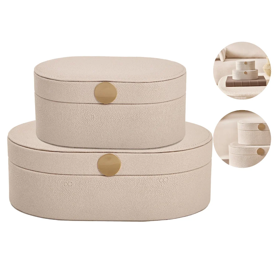 Conjunto 2 Caixas Decorativas Organizadoras Em MDF Porta Objetos Revestidos Em PU