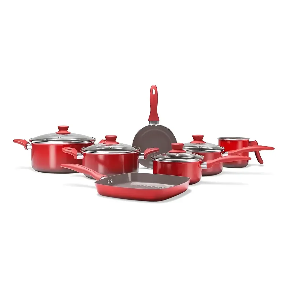 Jogo De Panelas 7 Peças Revst Cerâmico Antiaderente Brinox Vermelho