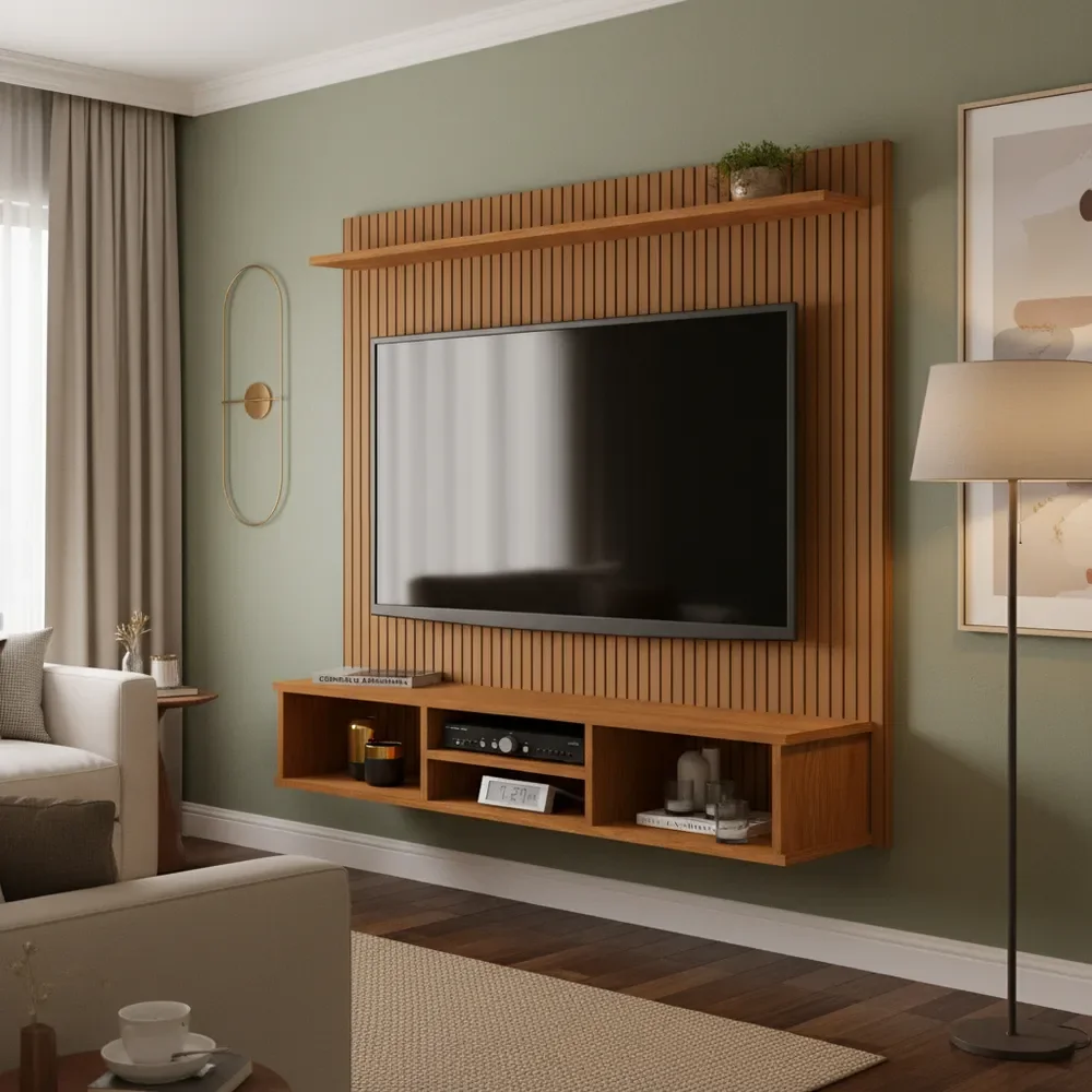 Home Painel Simples Tv Sala 50 Pol Ripado Com Nicho Naturale