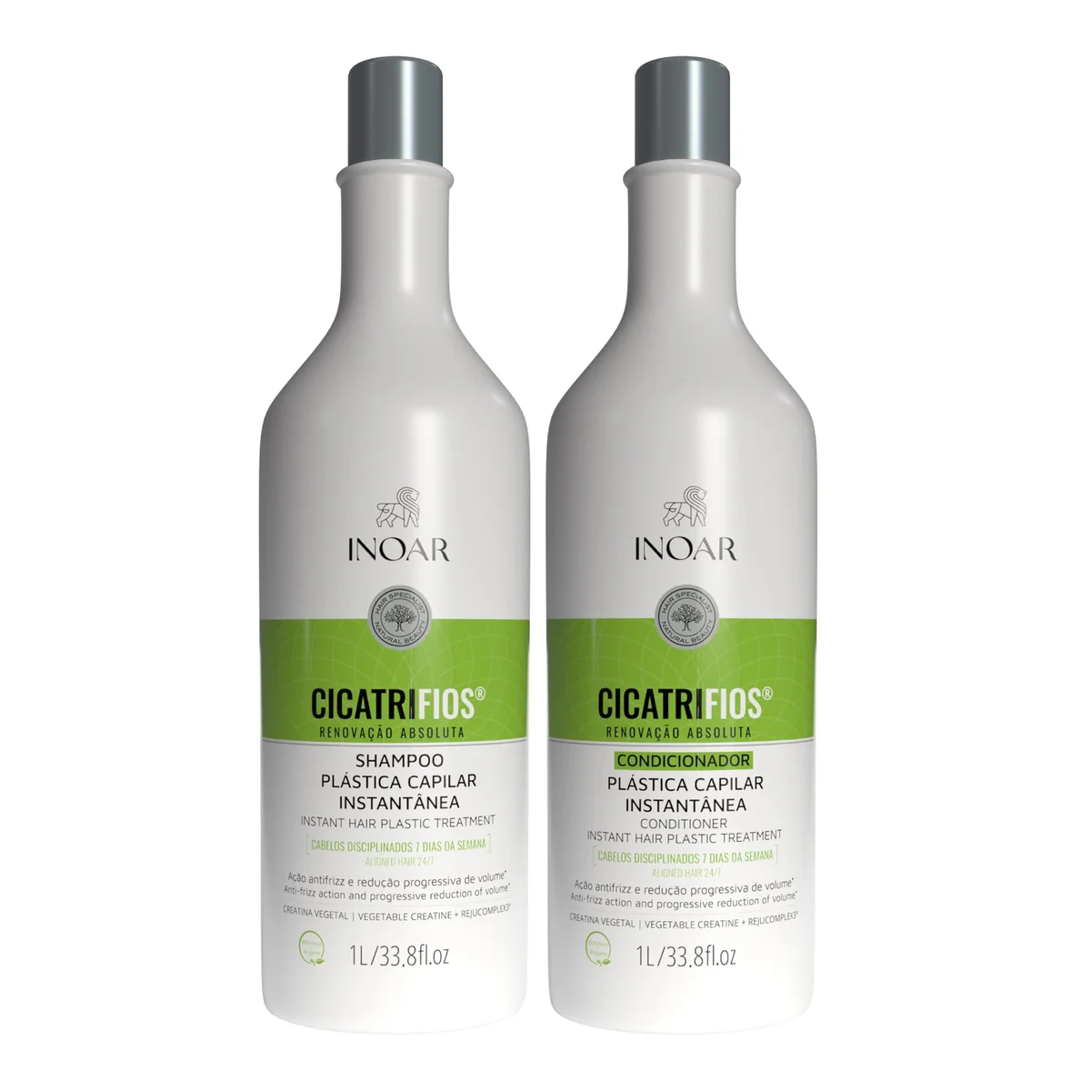 Inoar, Kit CicatriFios Plástica Capilar – Shampoo e Condicionador 2x1L, Redução de Frizz, Brilho Intenso, Hidratação Profunda, Proteção Térmica e Volume Controlado