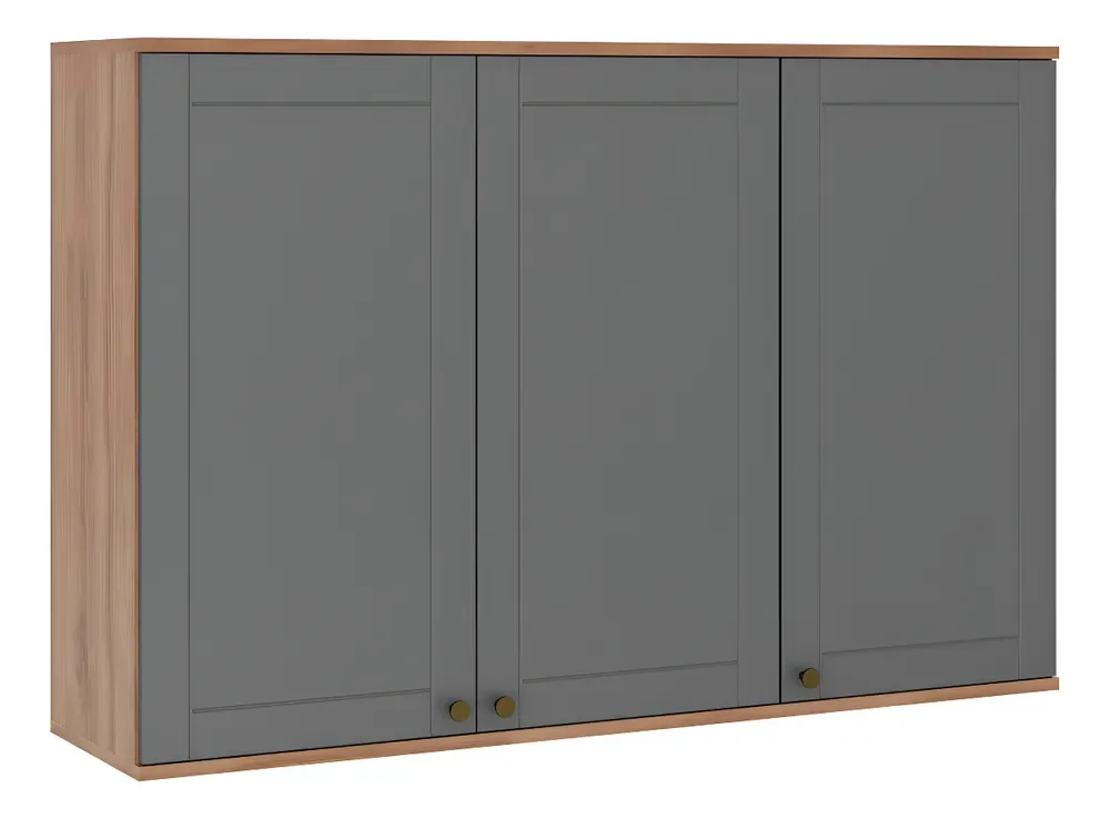 Armário Aéreo Milla 3 Portas Nogal e Cinza 120cm Carraro