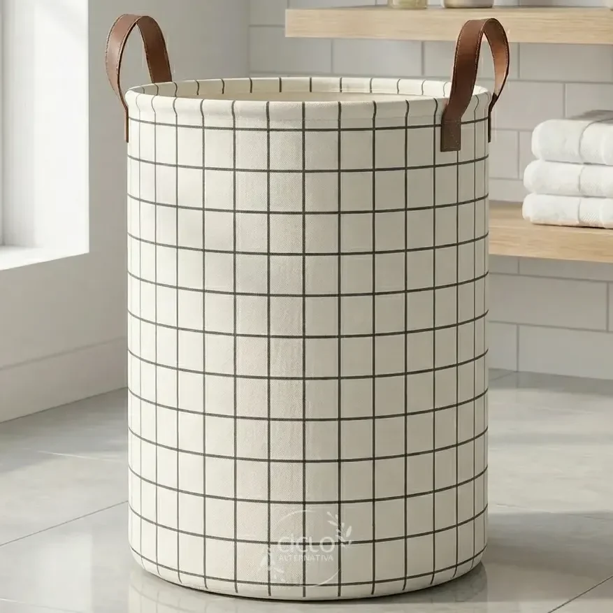 Cesto De Roupa 40l Dobrável Circular Organizador Ciclo Alternativa Branco