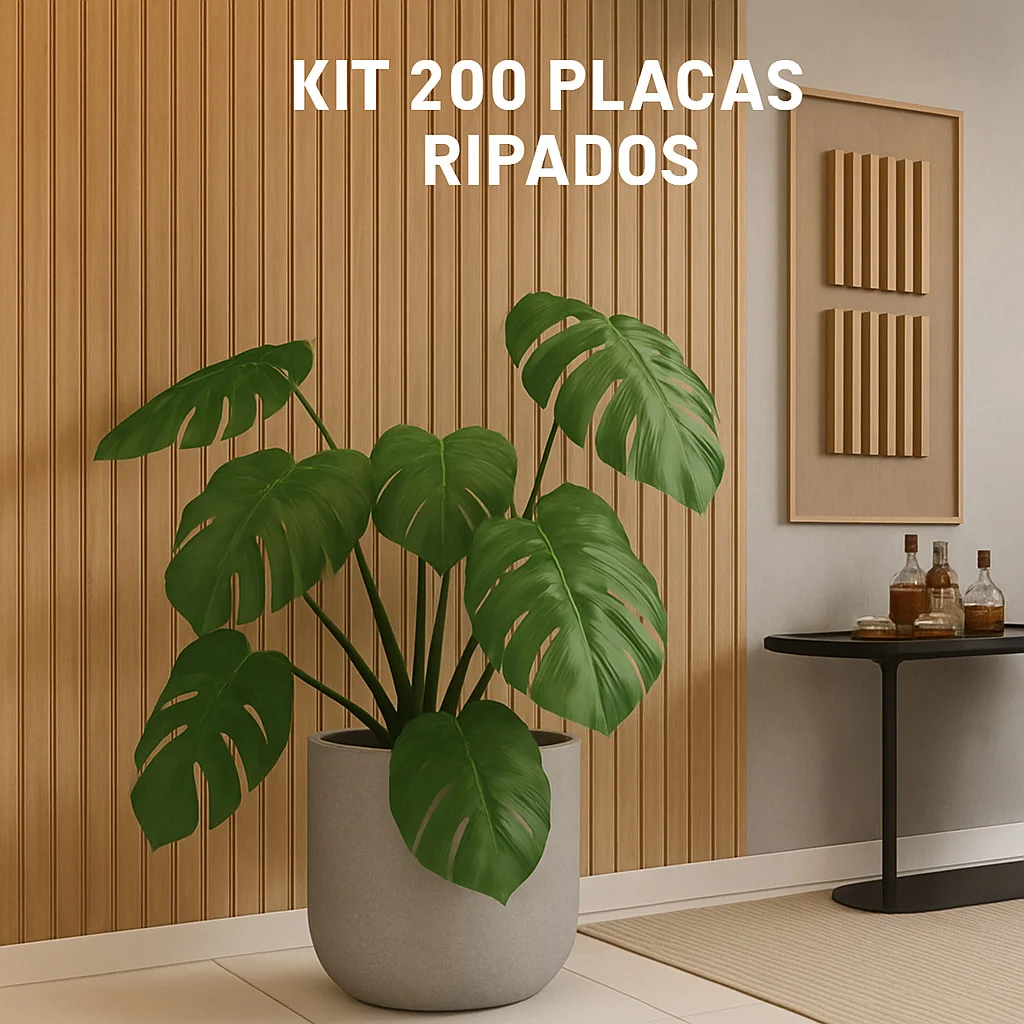 Kit até 200 Placas Ripados Revestimentos Painel Decorativo MDF 45cmx11cm- Placas em MDF Autocolantes