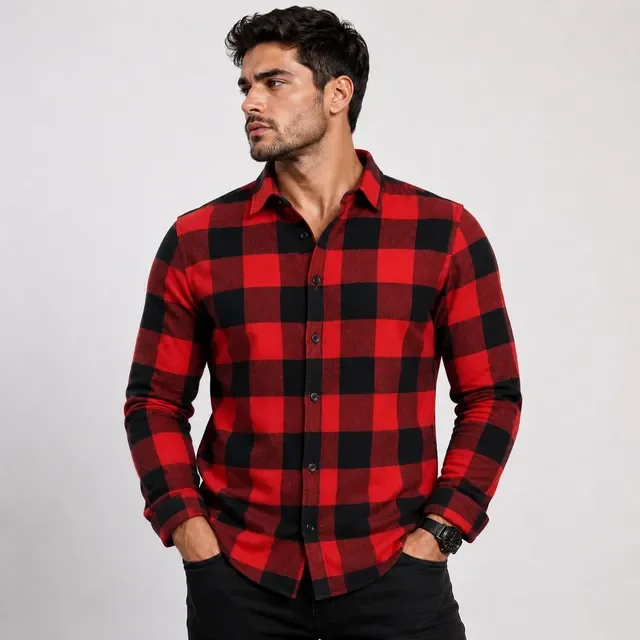 Camisa Xadrez Flanelada Manga Longa Masculina Grossa Social