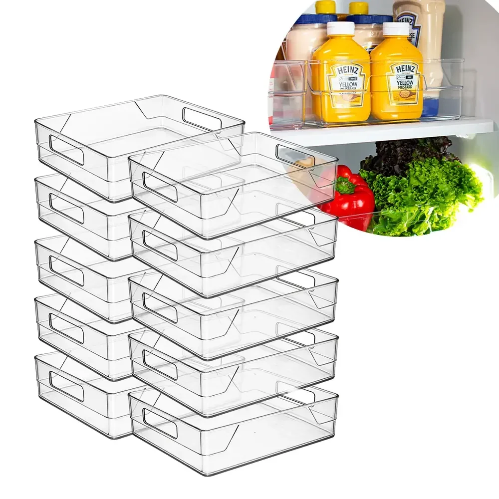 Kit 10 Organizadores Premium Em Acrílico Transparente Para Cozinha Geladeira Despensa