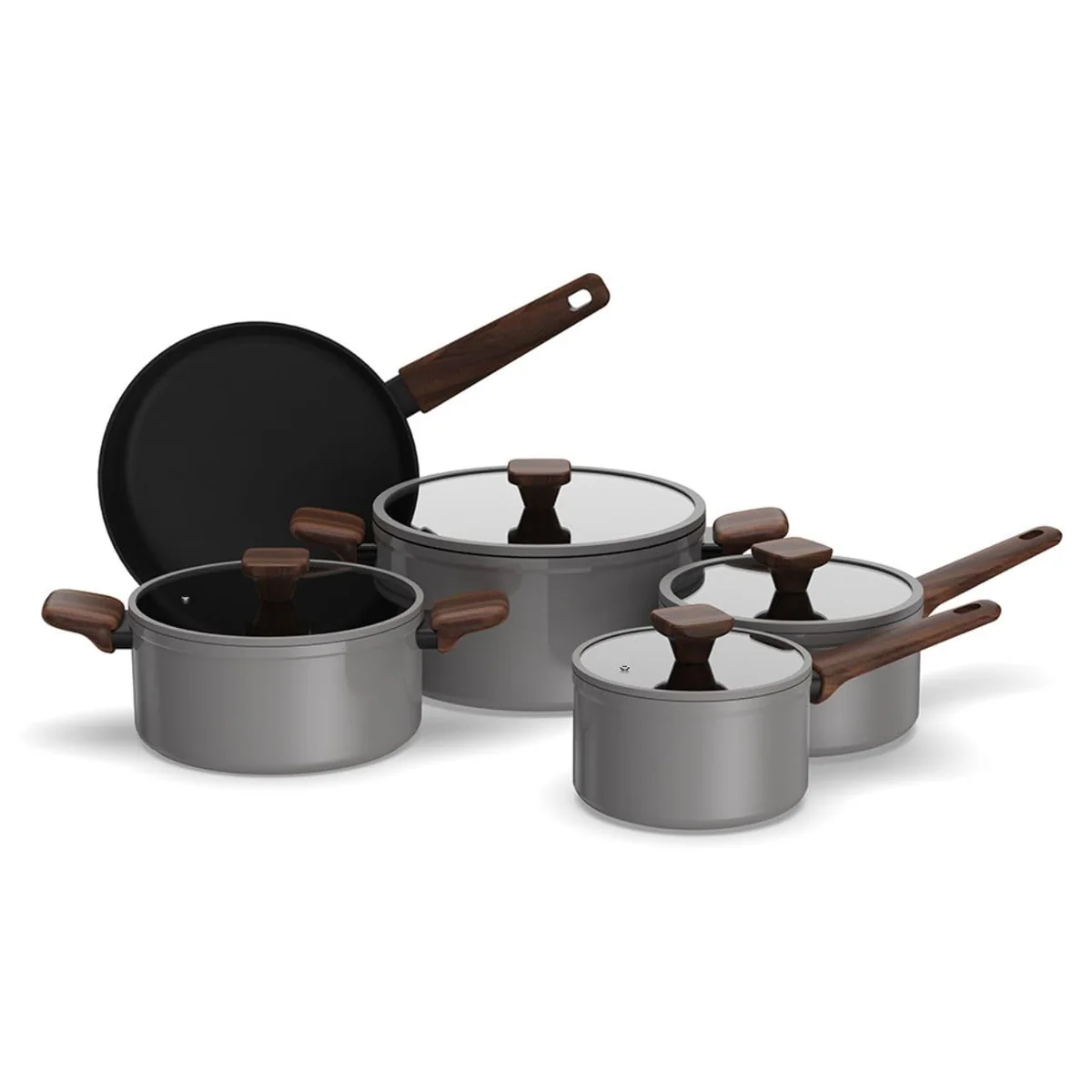 Conjunto de Panelas Brinox Ceramic Life Nox 5 Peças Cinza