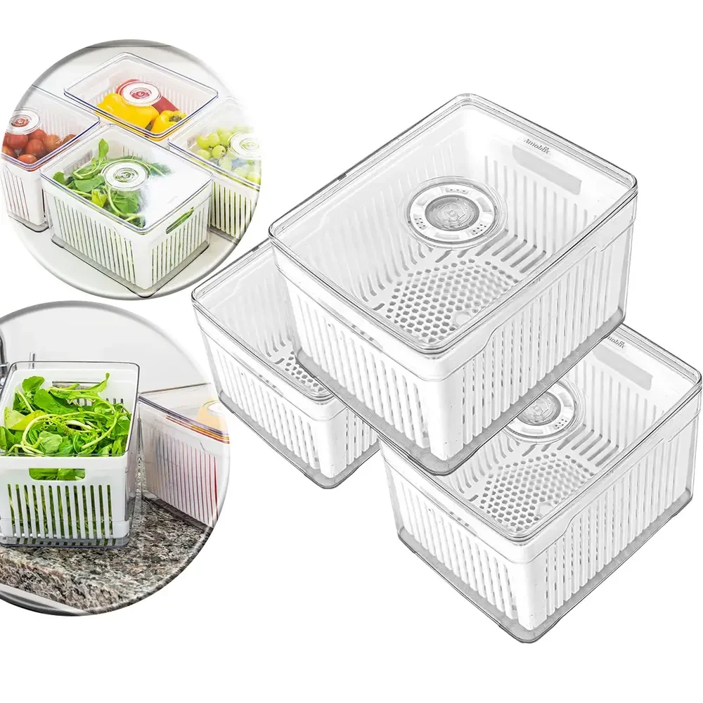 Kit 3 Cestos Organizadores De Geladeira 4,0L Acrílico Plástico Transparente Para Frutas E Verduras Conservar Alimentos