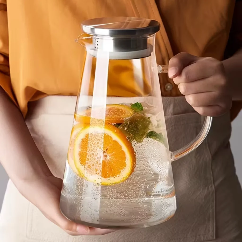 Jarra de Vidro 1,8L Borossilicato Transparente com Tampa Inox Linha Mesa Posta Jarra de Suco Geladeira