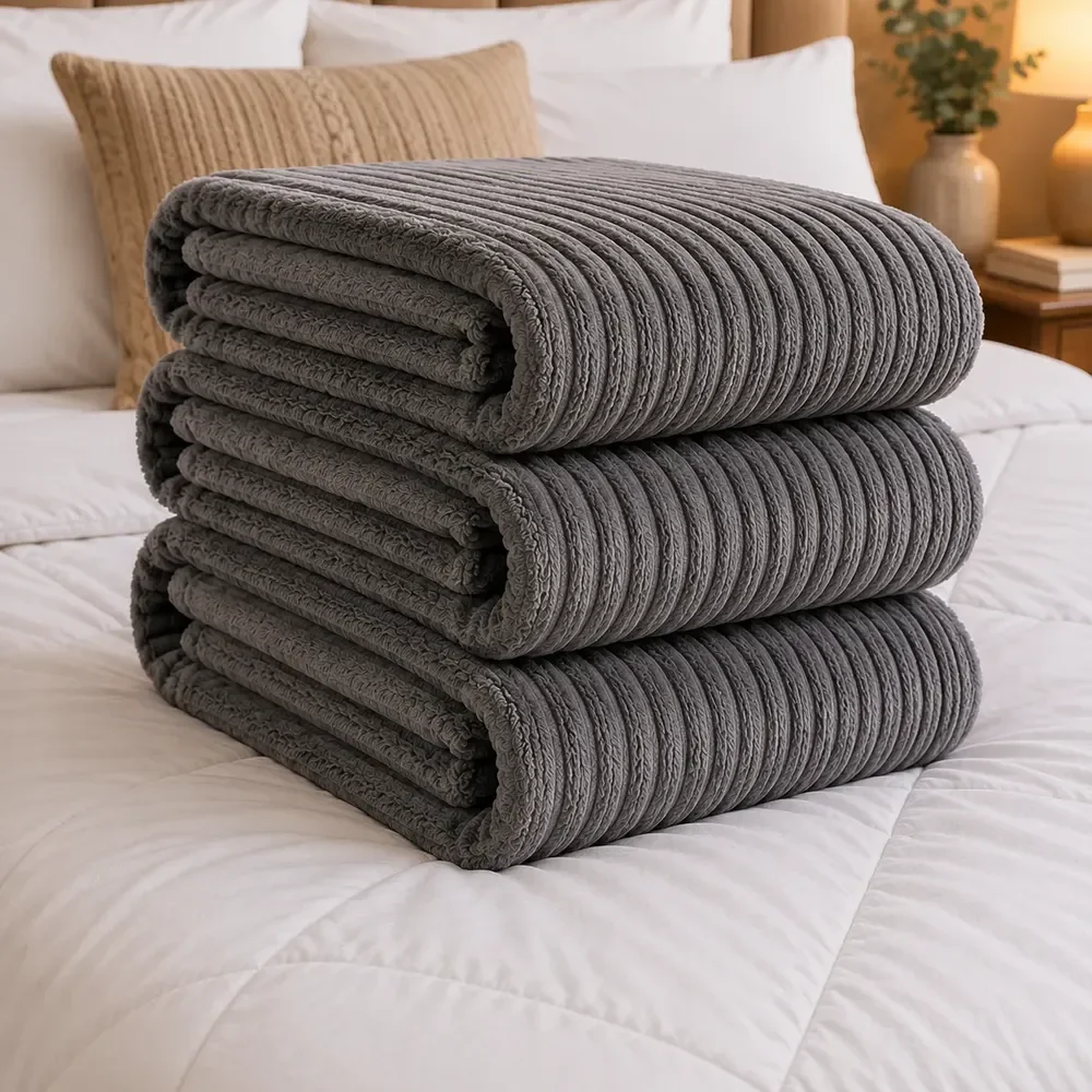 Cobertor Manta Casal Aveludada Canelada Super Macia Luxo Canelada 750 G Cinza