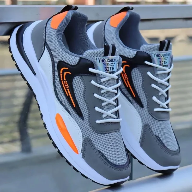 Sapatos masculinos com cadarço tênis de corrida tecido calçados esportivos casuais