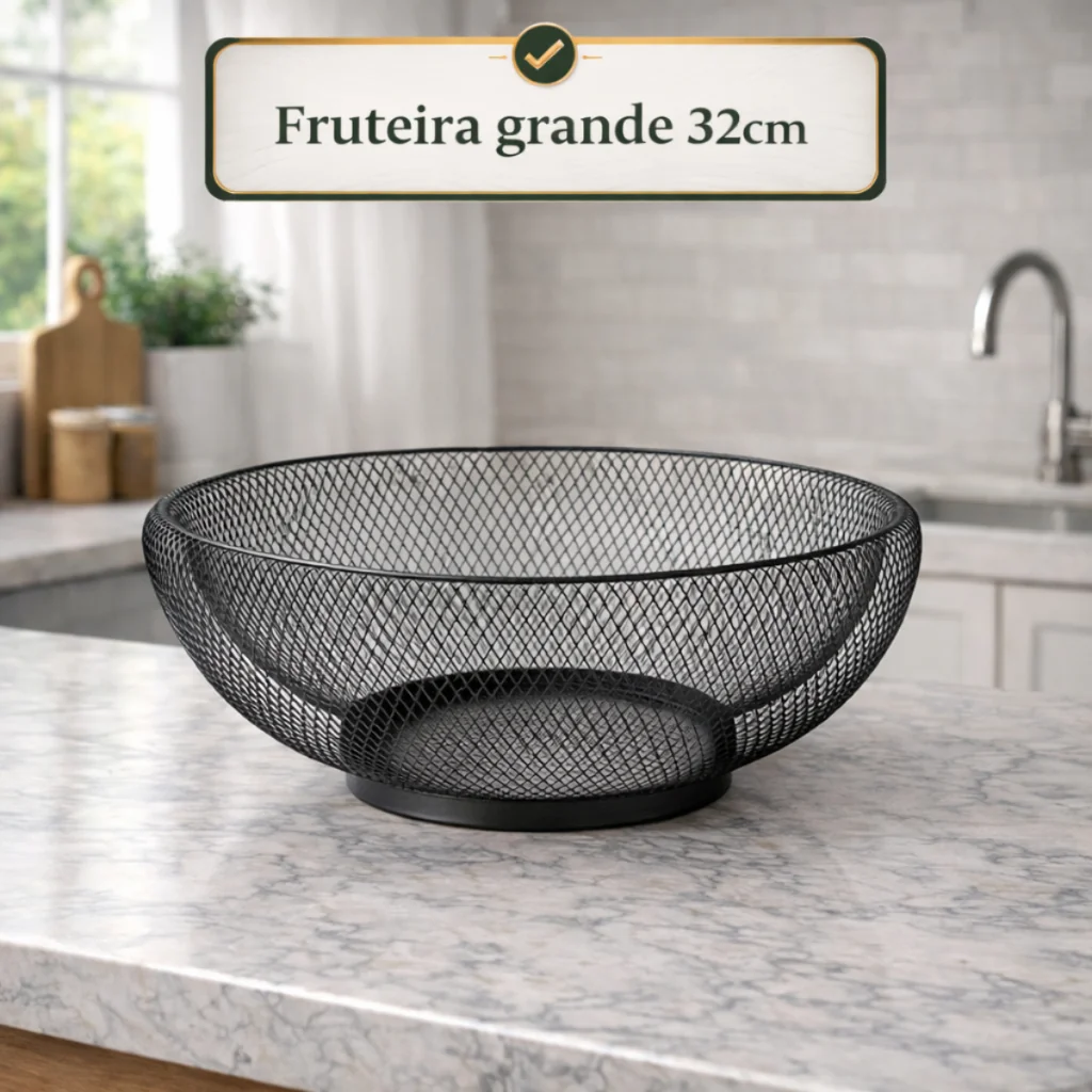 Fruteira de Mesa Aramado Cesto de Frutas Cozinha de Metal Luxo desing Moderno Preto