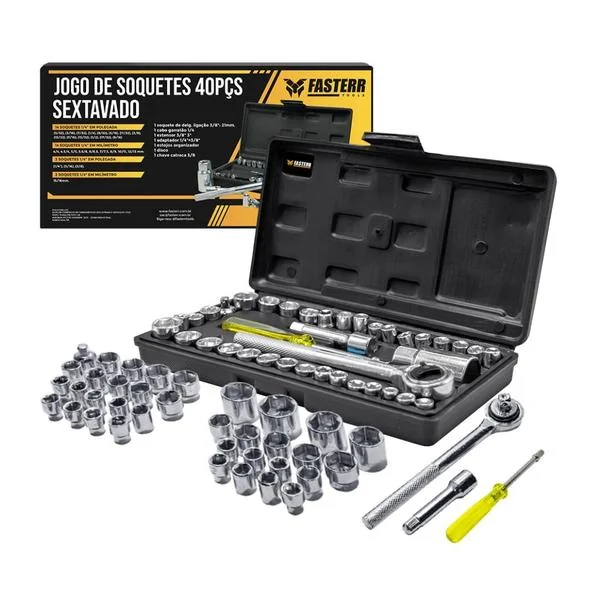 Kit Chaves Jogo Catraca Reversível Soquetes 40 Peças Maleta Fasterr