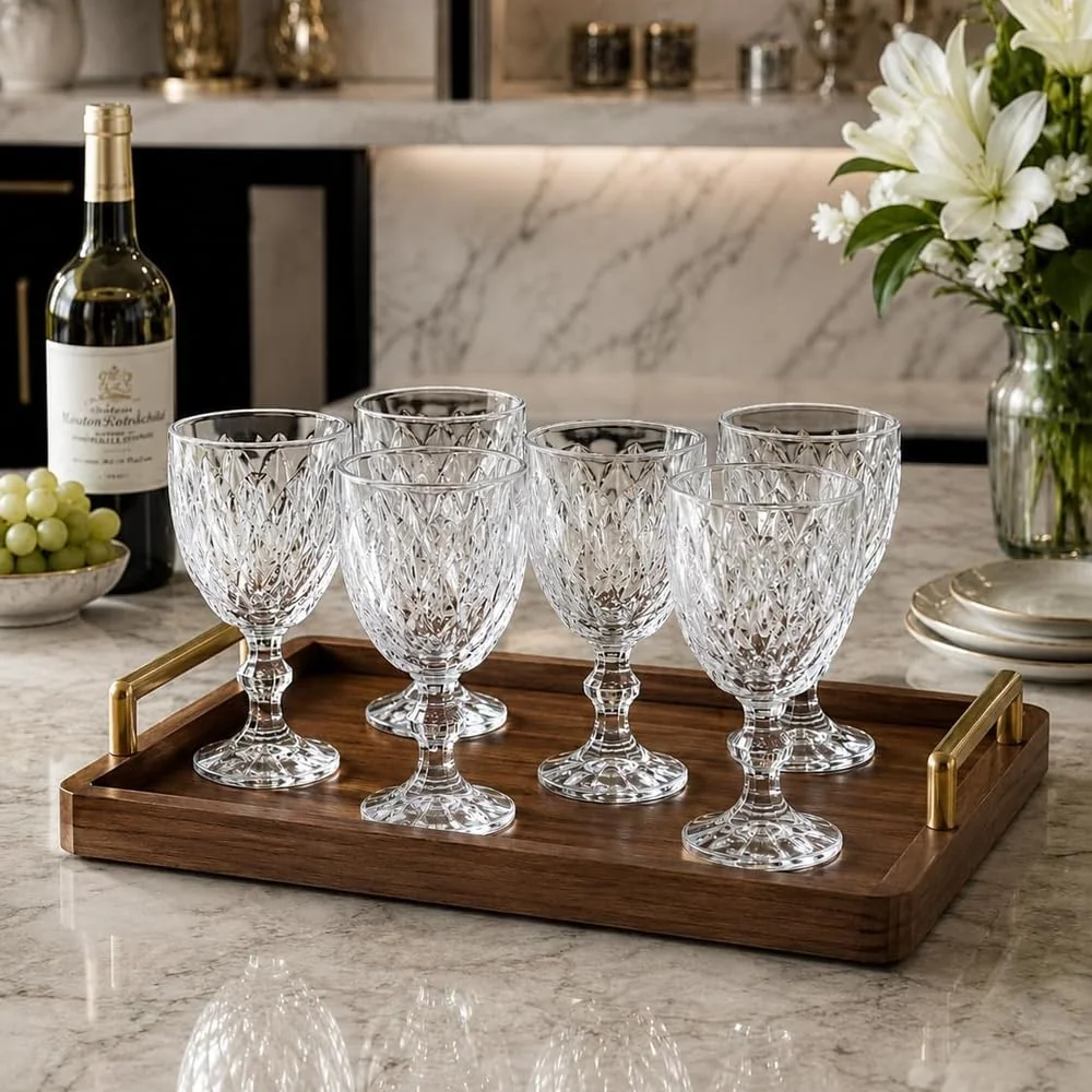 Jogo de 6 Taças de Vidro Diamond Transparente, 340ml, Design Canelado Elegante, 15cm de Altura, para Água, Suco e Drinks Premium