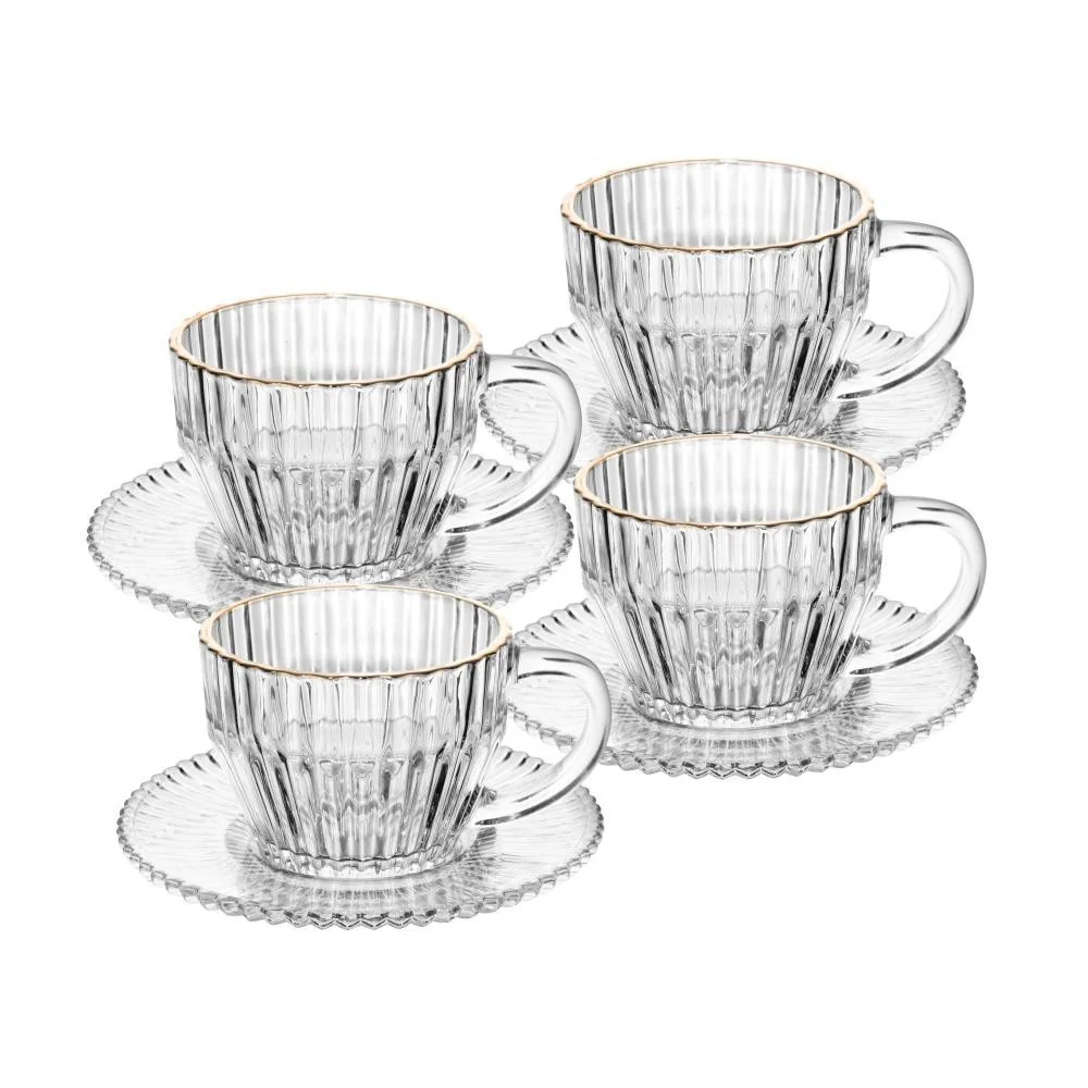 Jogo 4 Xícaras de Café com Pires Cristal Fio de Ouro Imperatriz 110ml - Wolff