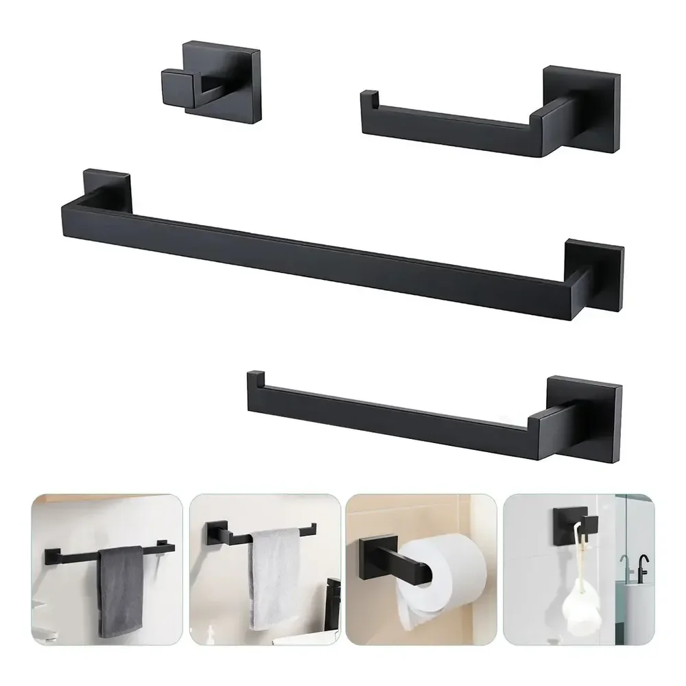 Kit Acessorio Para Banheiro 4 Peças Inox 304 Preto Fosco