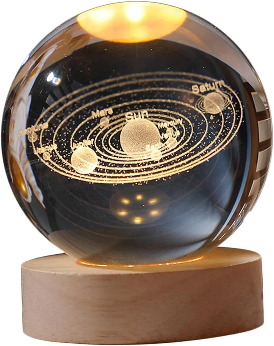 Luminária de Mesa LED Bola de Cristal 3D Space Brilhante (Sistema Solar)