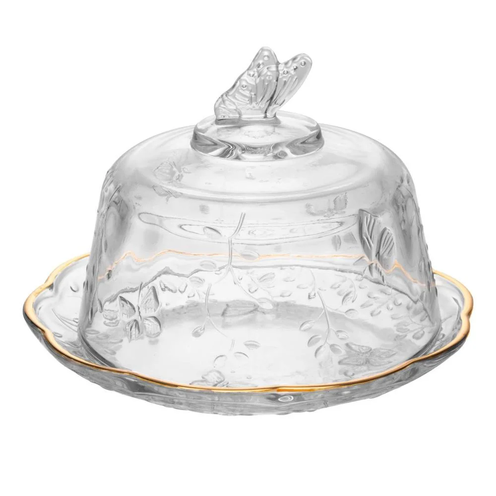 Queijeira com Tampa New Butterfly e Fio de Ouro Lyor Cristal