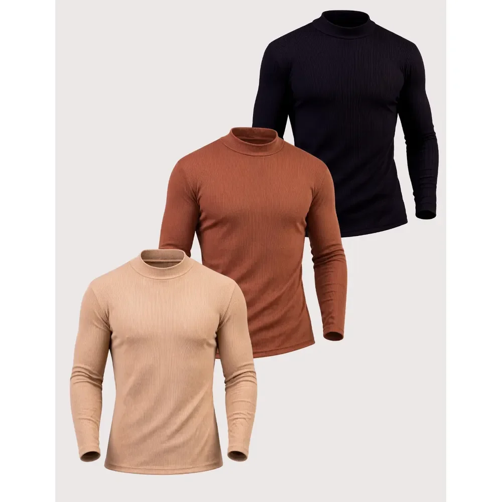 Kit 3 Cacharrel Suéter Canelada Masculina Inverno Premium Preto/marrom/bege Canelada Gg