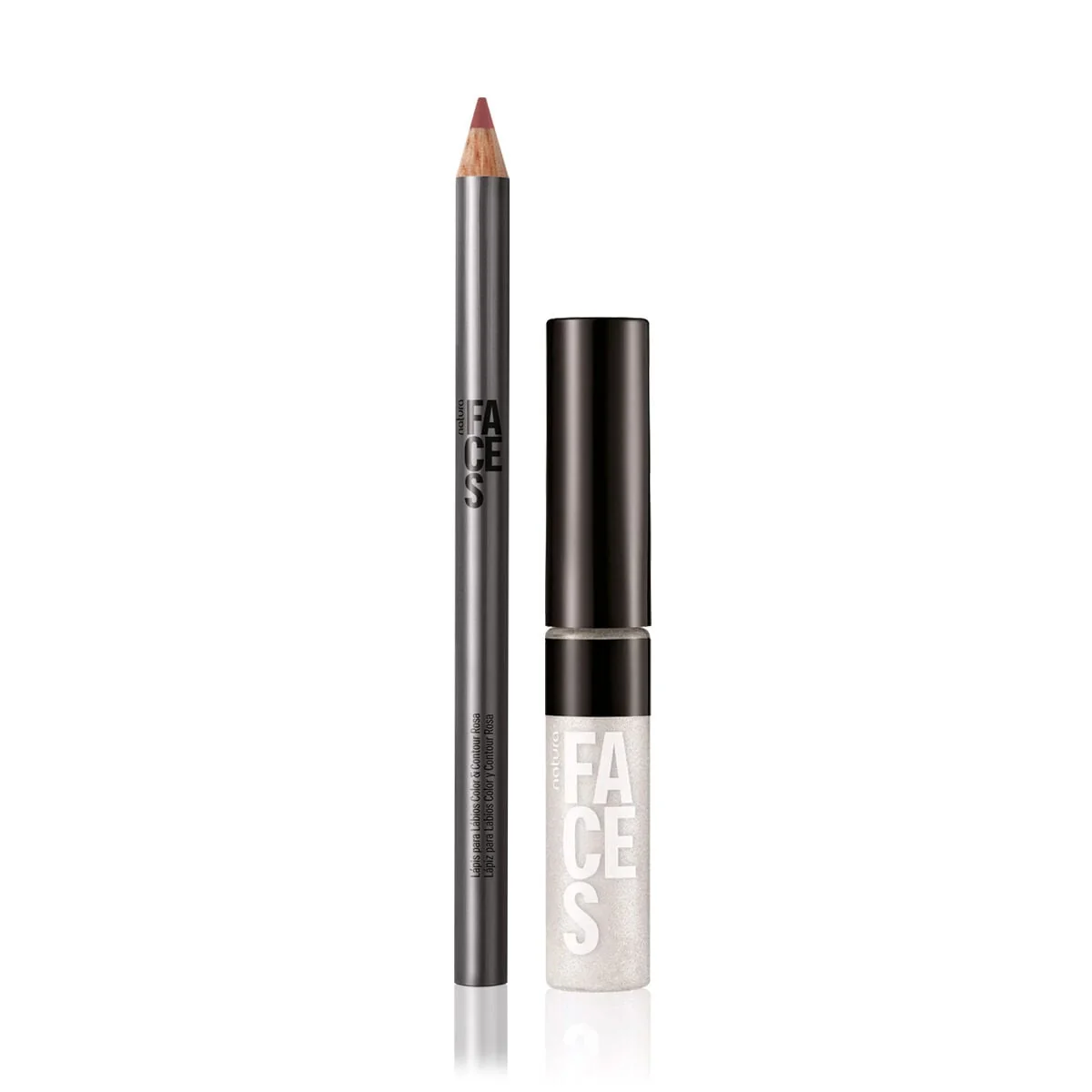 Kit Lápis para Lábios Rosa e Gloss Holográfico Natura Faces