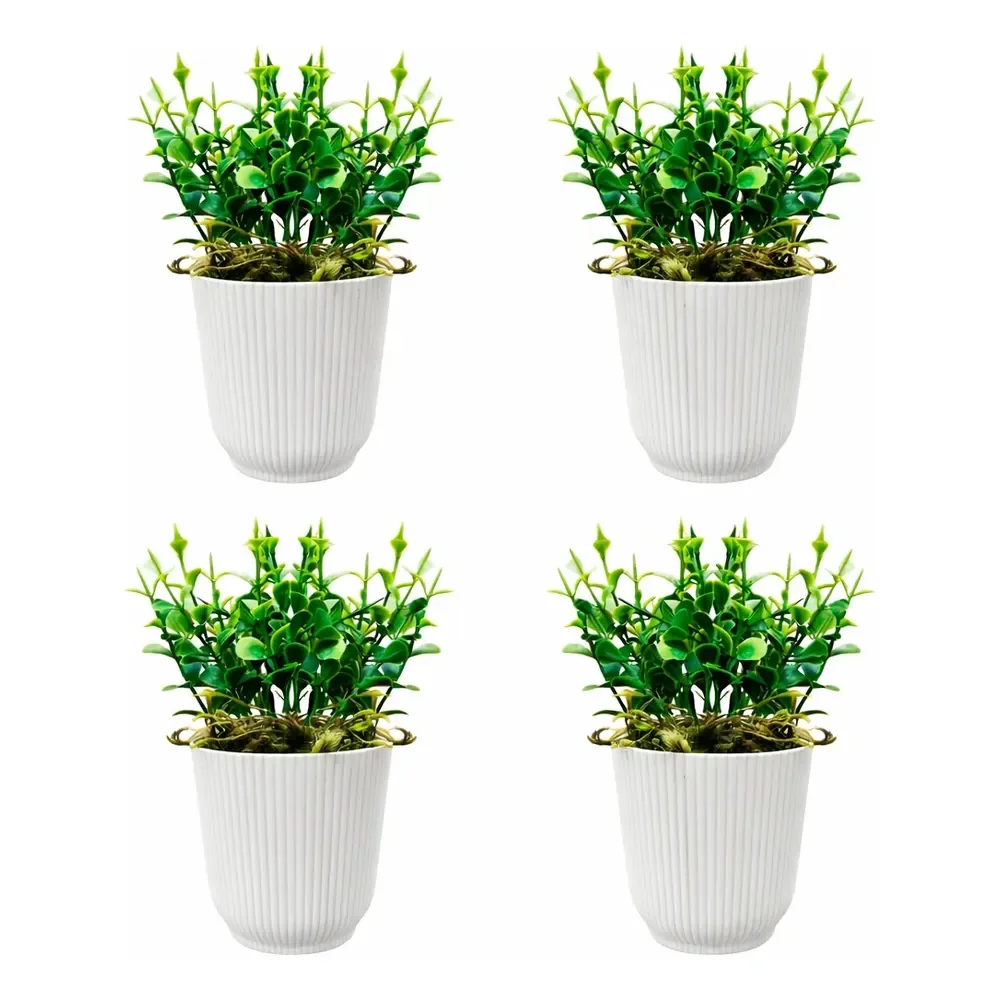 Kit Vasinhos Com Plantinhas De Eucalipto Decoração Banheiro Cor Branco