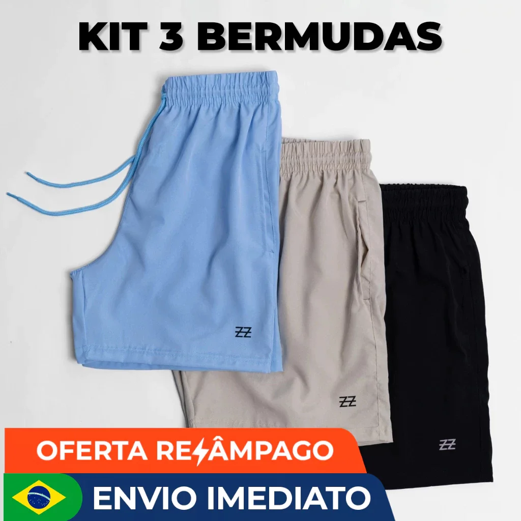 Kit 3 bermudas masculinas premium academia Luzzoo treino praia corrida shorts elástico tecido leve