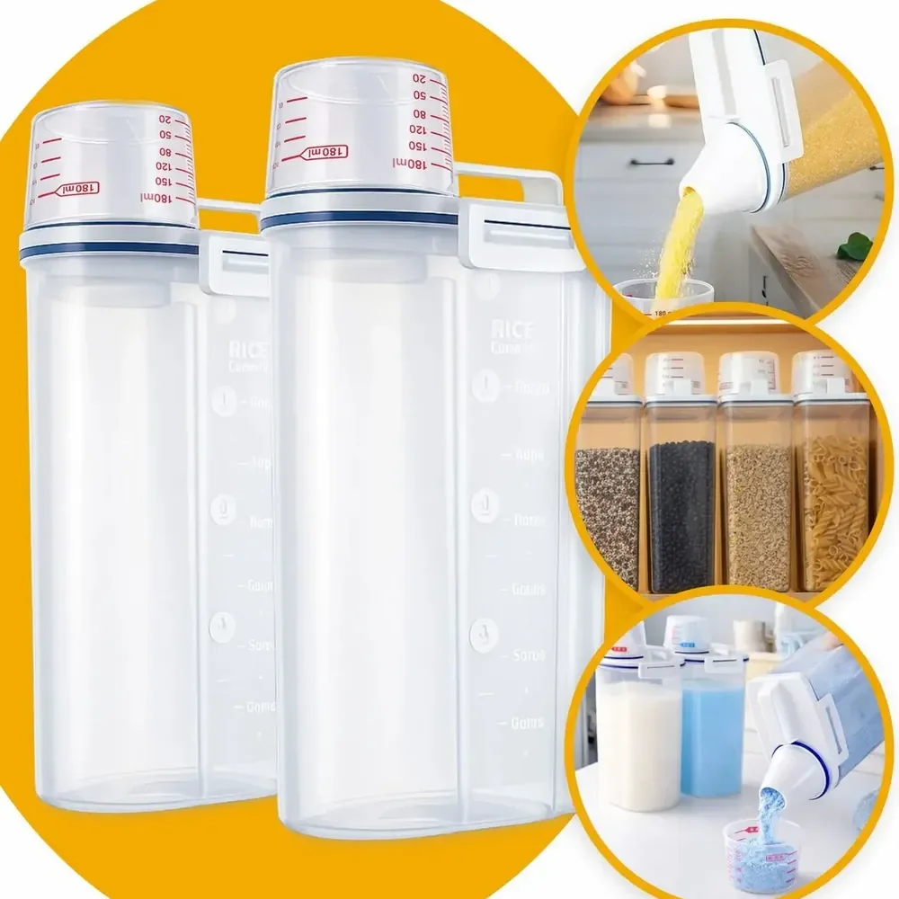 Kit 2 Potes Herméticos De Plástico Retangular Para Alimentos 2.5 L Com Copo Medidor Incolor