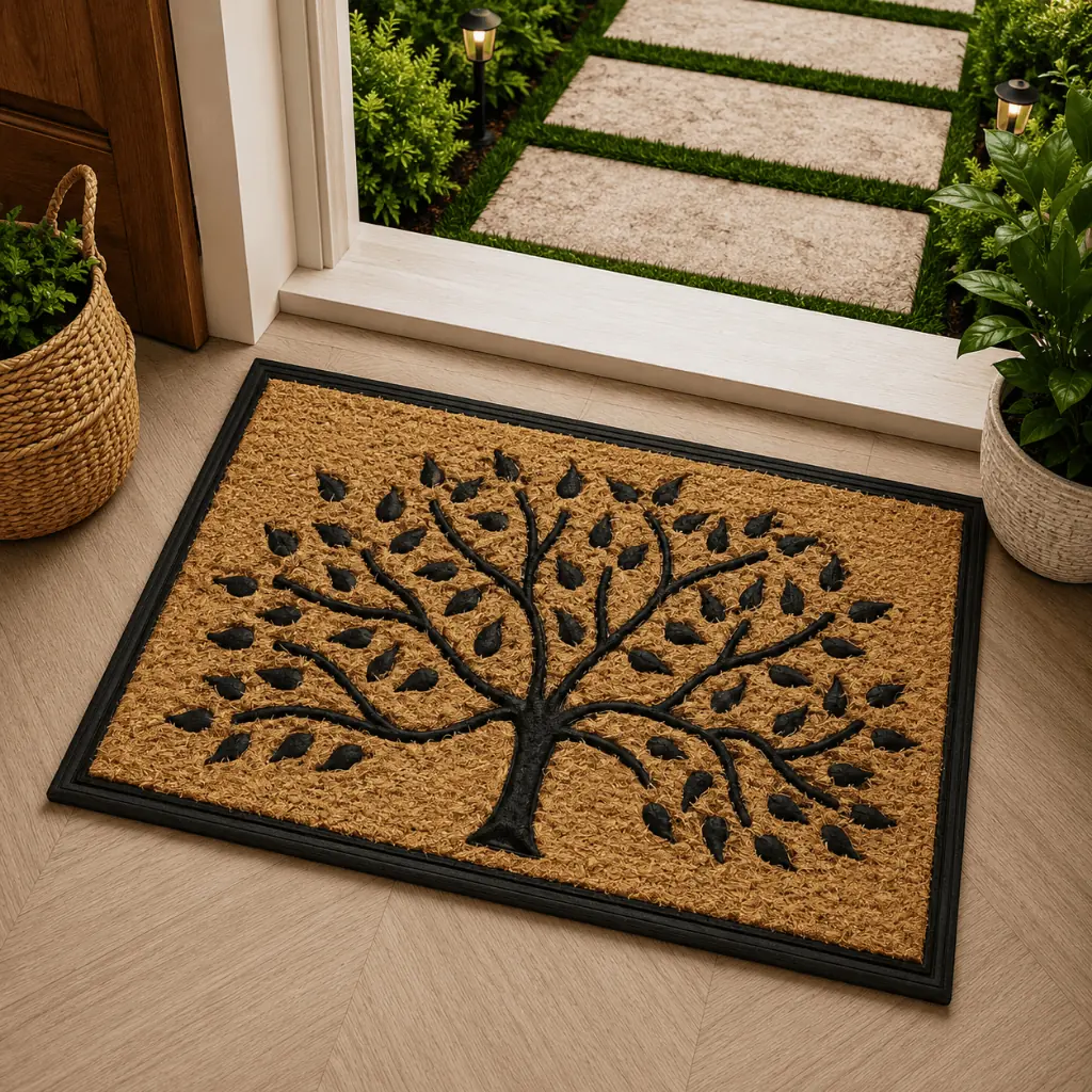Tapete Porta Entrada Casa Capacho Fibra de Coco Arvore da Vida 45x75cm Kapazi