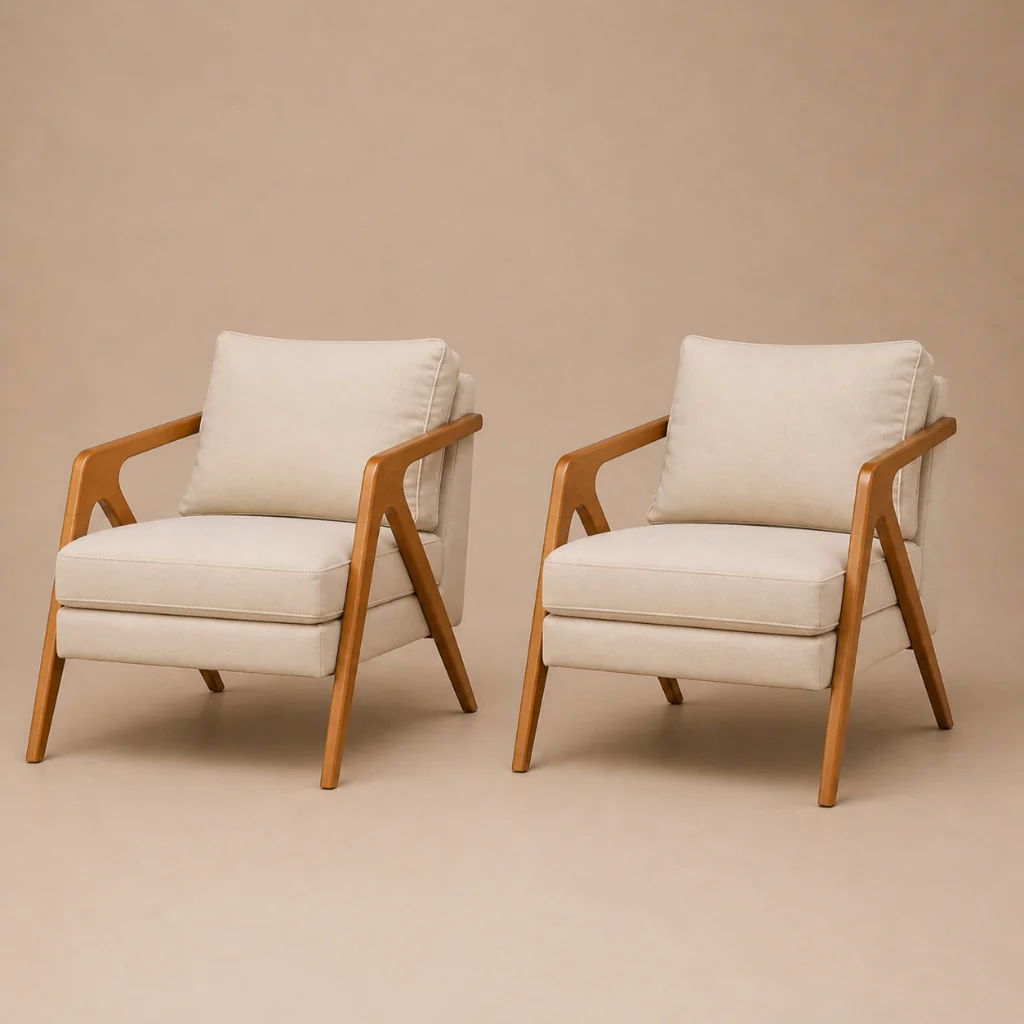 Kit 2 Poltronas Monas Luxo Moderna Madeira Maciça Sala Estar Conforto Premium Design Elegante