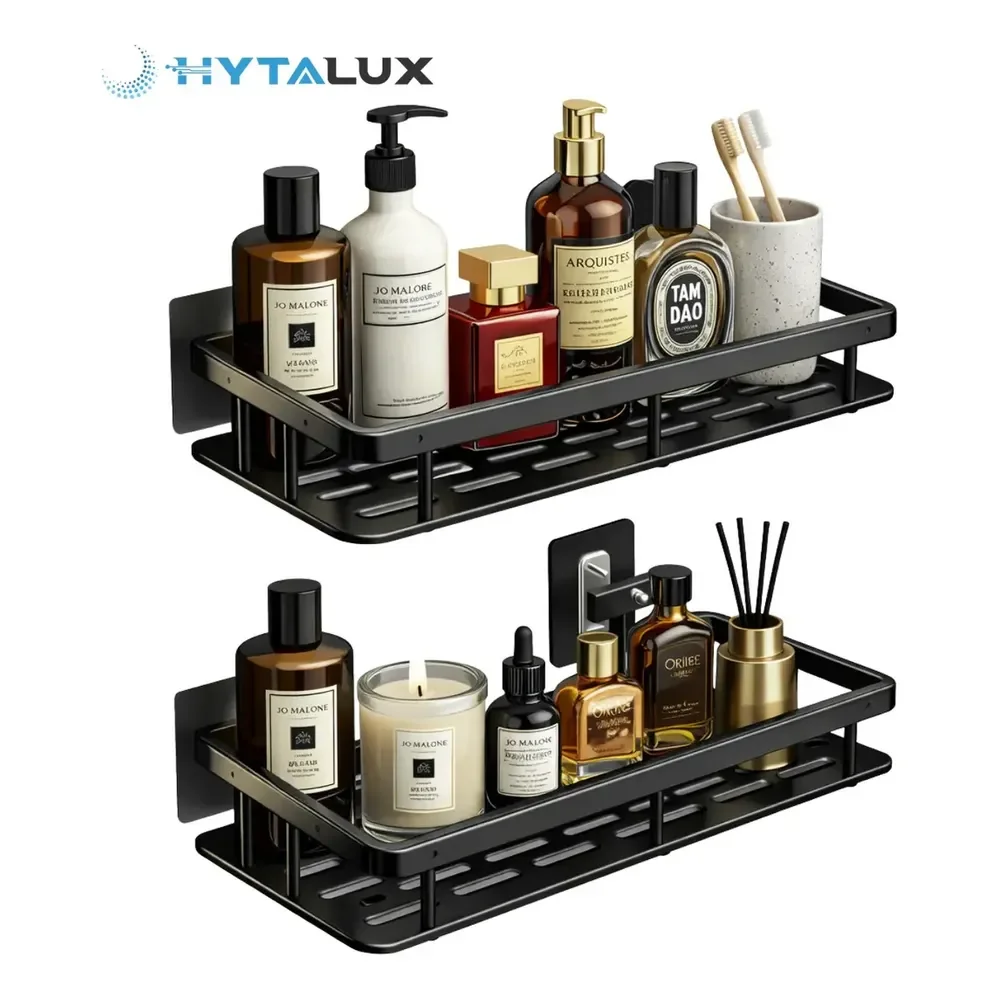 Kit 2 Suporte Porta Shampoo Sabonete Prateleira Banheiro Adesivo Parede Sem Furar Box Porta Sabonete Luxo Cor Preto Hytalux