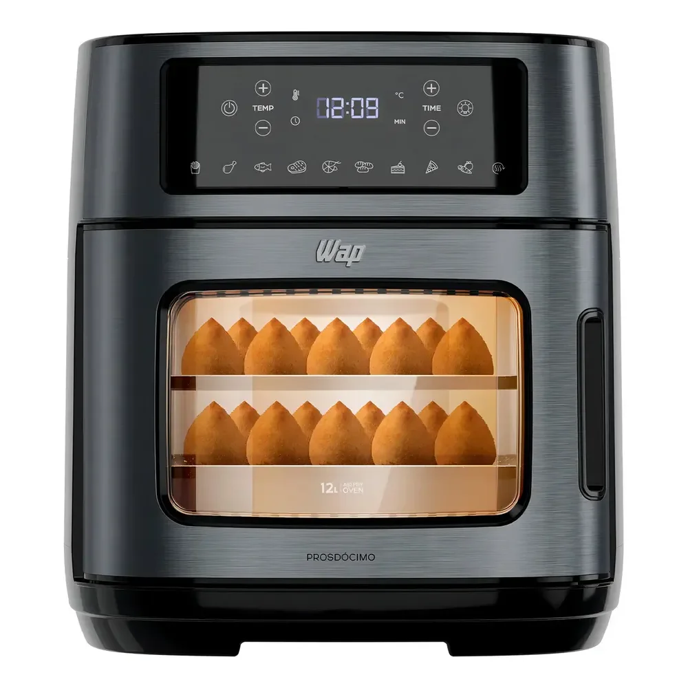 Fritadeira Elétrica Wap Air Fryer Oven Digital Black Inox 12 Litros com Revestimento Antiaderente