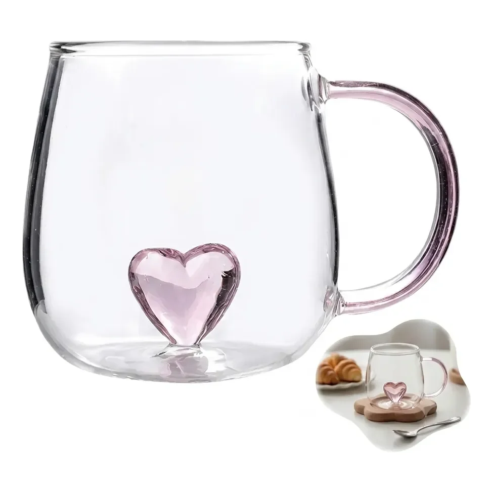 Caneca 3d Coração 350ml Vidro Borossilicato Transparente
