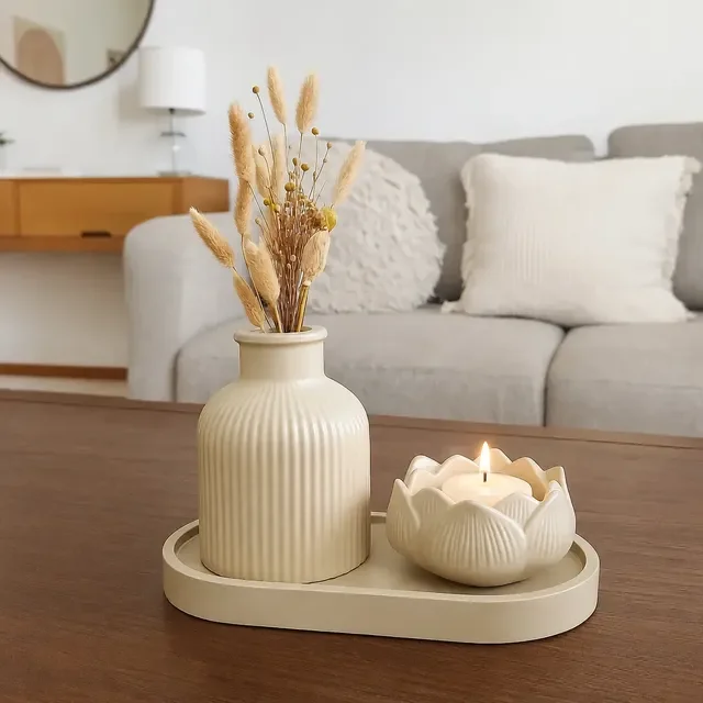 Dupla De Vaso Decorativo Com Bandeja Enfeite De Casa Sala