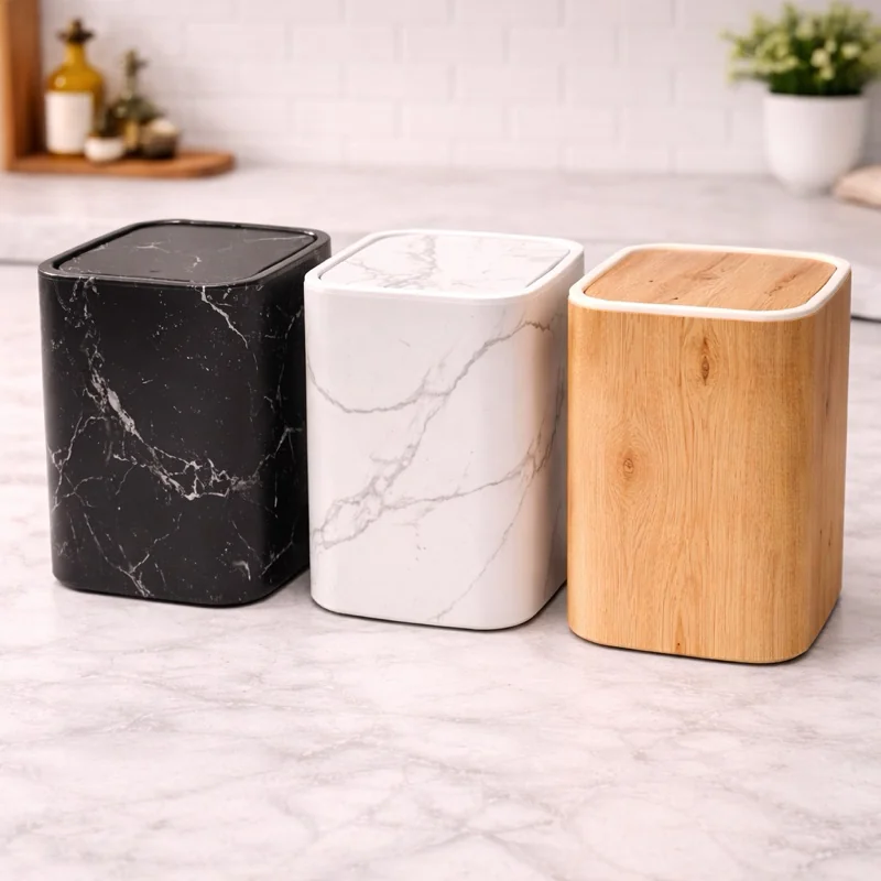 Lixeira 9L com Designer Marmorizado  Recipiente Interno Removível para Limpeza Cozinha Banheiro
