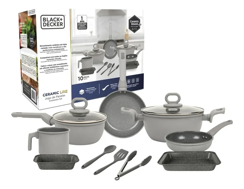 Jogo Panelas 10 Peças Indução Gás Cerâmica Black Decker Cinza