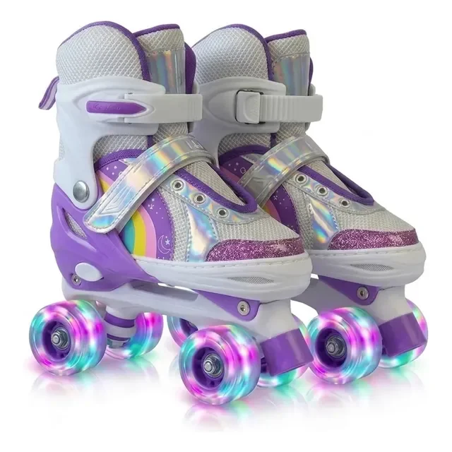 Patins Quad Infantil Ajustável 4 Rodas Com Luz Led