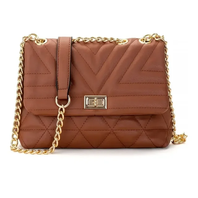 Bolsa Feminina Transversal Pequena Bordada Alça De Corrente