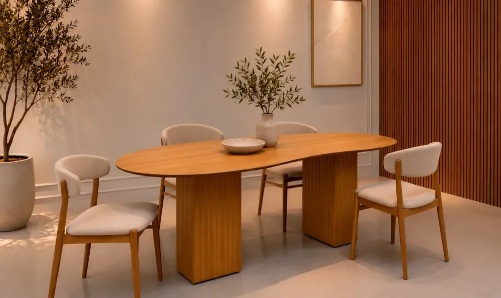 Mesa De Jantar Orgânica 4 Lugares 135 X 90 Base Ripada Marrom-claro