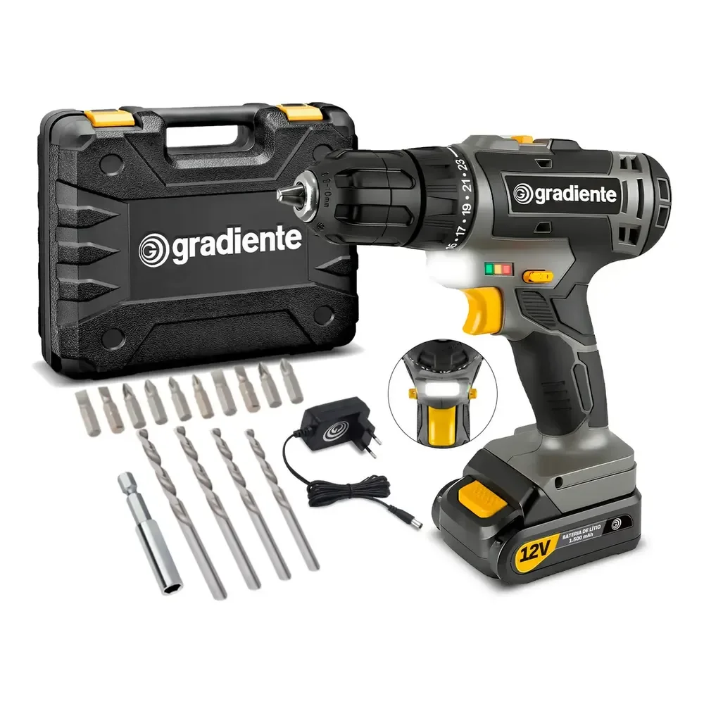 Furadeira Parafusadeira Sem Fio A Bateria Gpb12vd 12v 3/8 10mm Com Maleta E Acessórios Gradiente Preto 127/220v 60 Hz