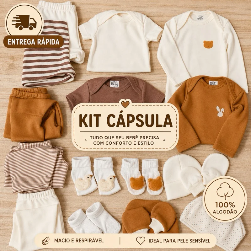 Kit Minimalista Boho 18 peças Cápsula Roupa De Bebê Pronto Para Maternidade Enxoxal Menino Menina