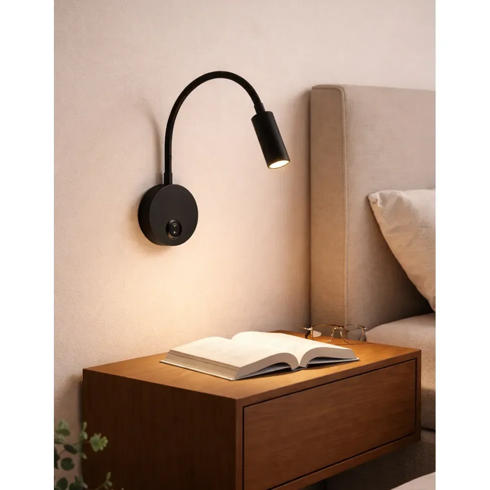 Arandela Cabeceira Cama Leitura Articulável Luminária Estudo Bivolt (127v / 220v) Preto