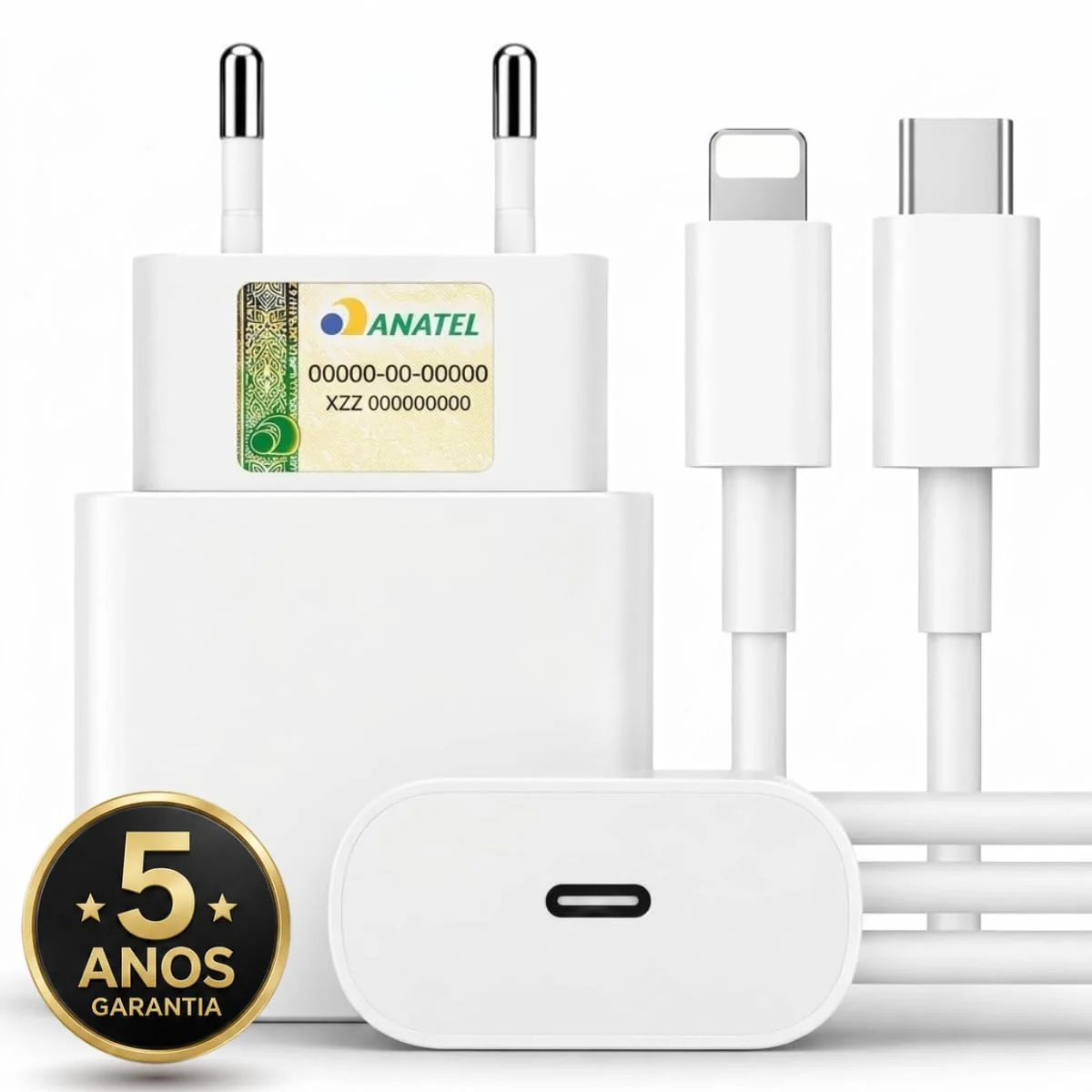 Kit Carregador Turbo 25W Compativel c/I.Phone 8 X Xr 11 12 13 14 Pro Max Linha Premium com Cabo USB-C, Saída iOS + Fonte Carregador Ultra Rápido, Tecnologia Power Delivery