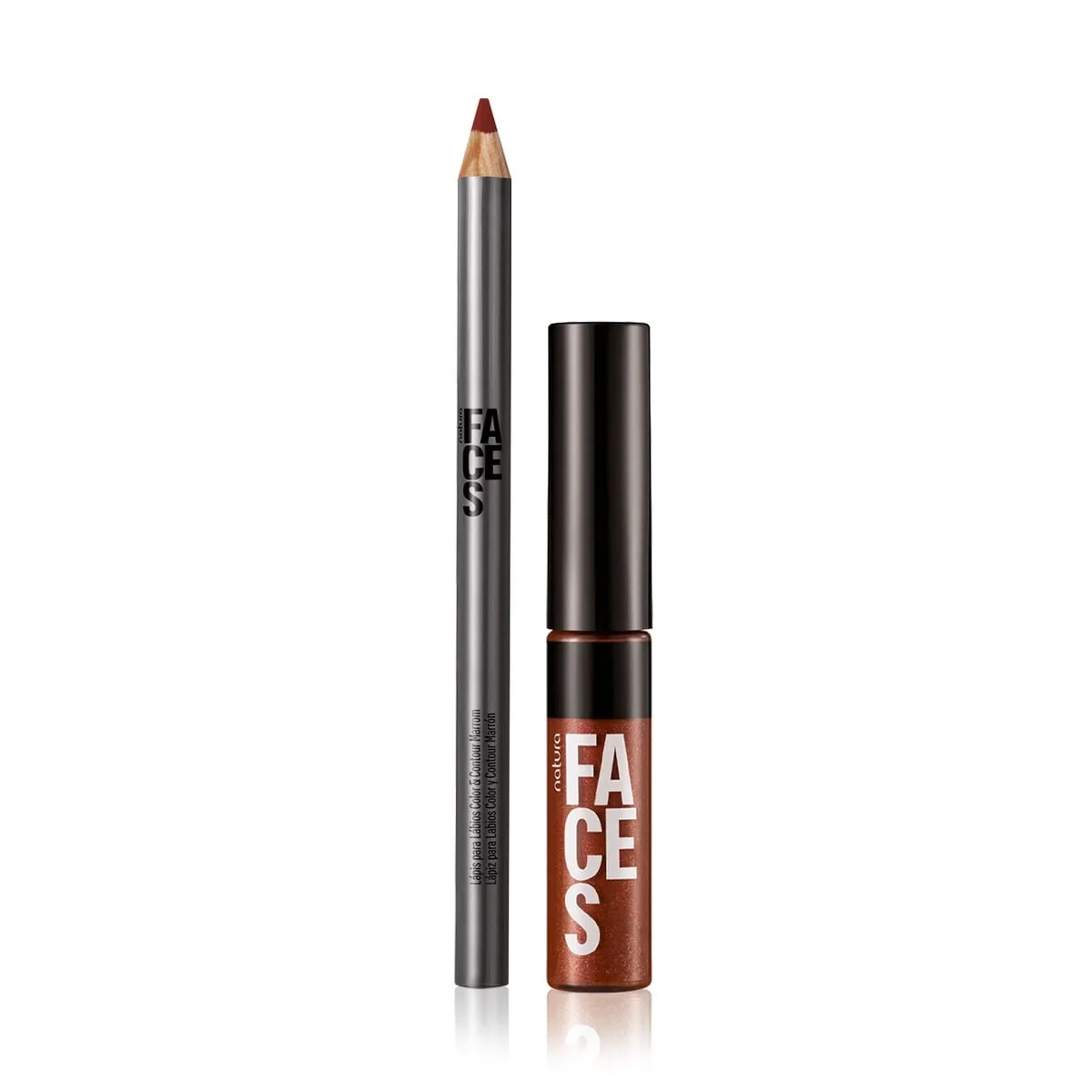 Kit Lápis para Lábios e Gloss Marrom Natura Faces