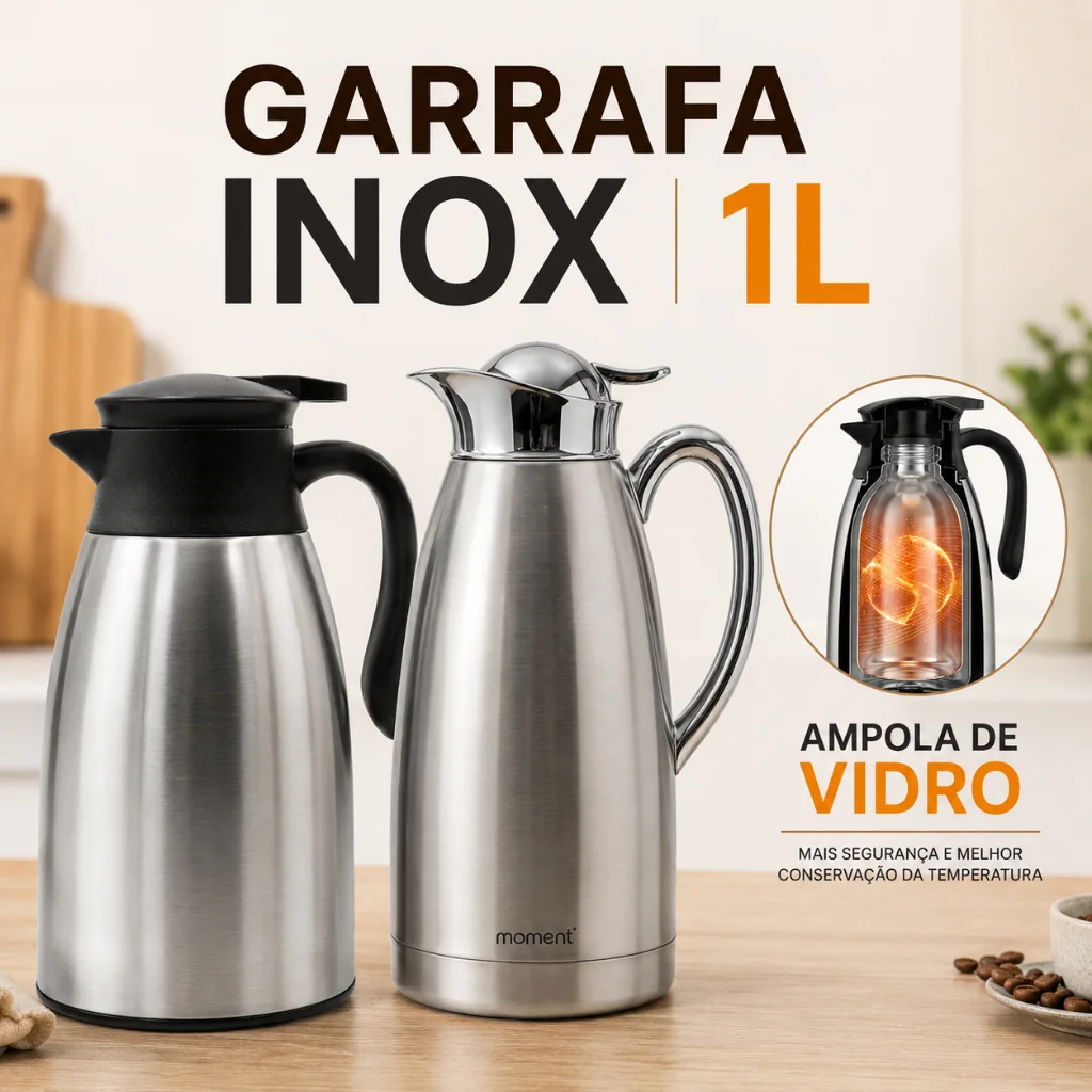 Garrafa térmica 1litro aço inox com ampola de vidro interna